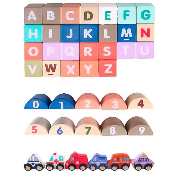 Drvene edukativne kocke grad s podlogom 115 kom ECOTOYS