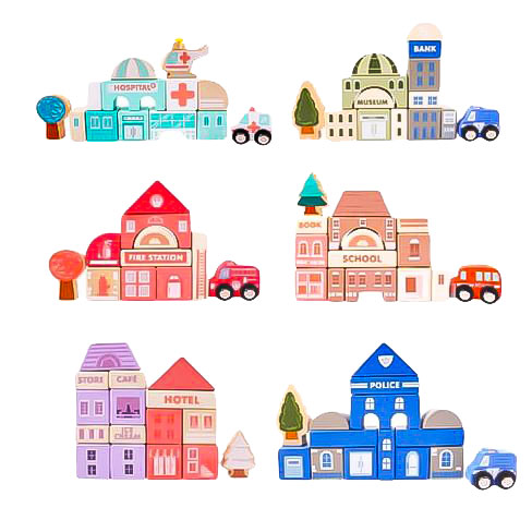 Drvene edukativne kocke grad s podlogom 115 kom ECOTOYS