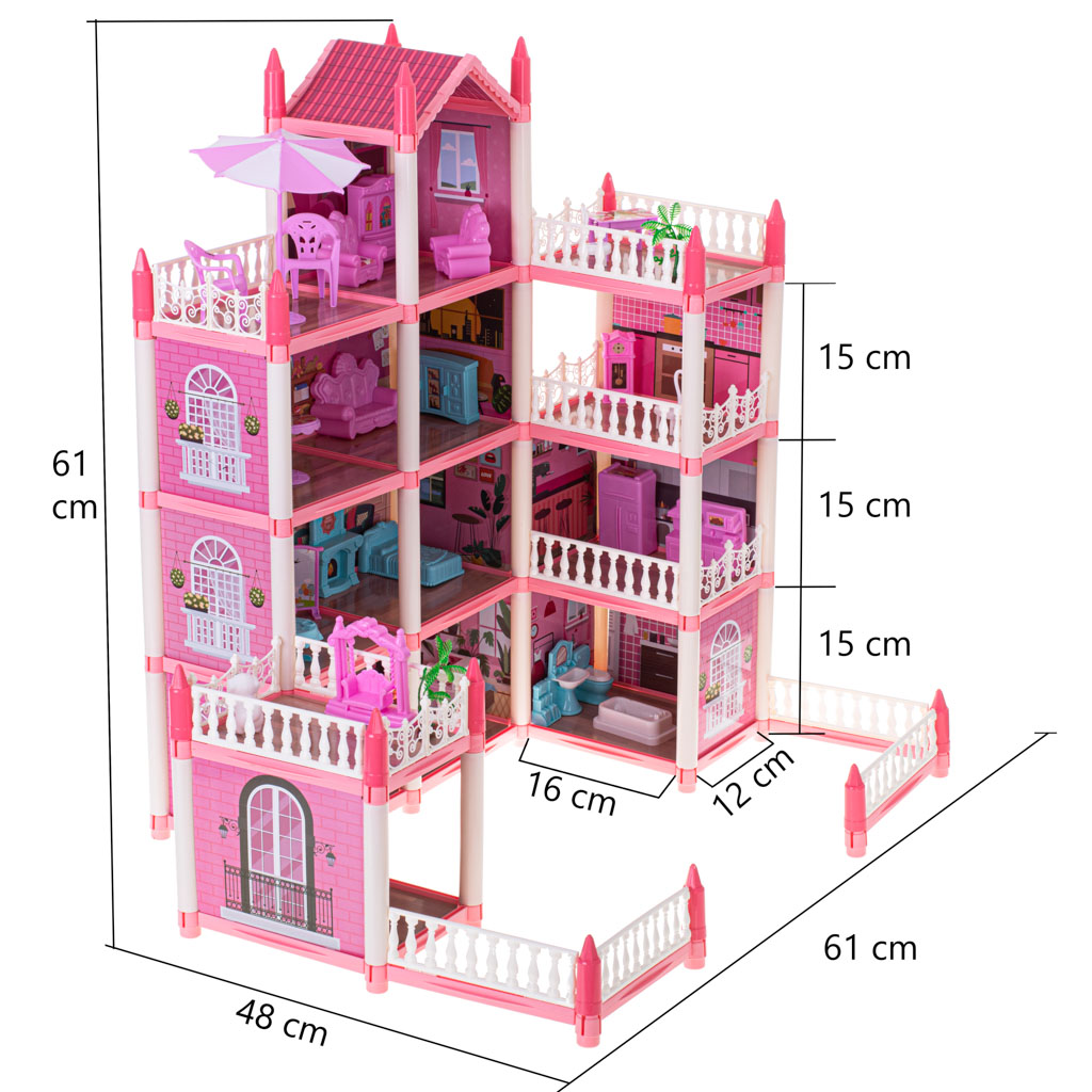 KUĆICA ZA LUTKE VILLA ROZA DIY - 4 KATA S NAMJEŠTAJEM
