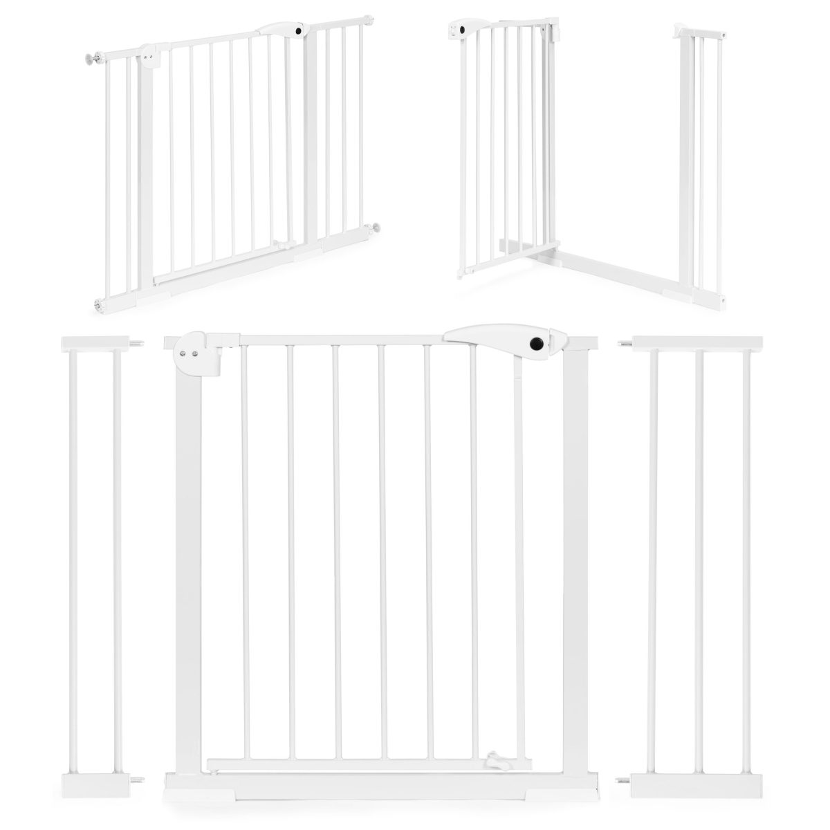 Sigurnosna vrata bijela, 74-105 cm, za stepenice i vrata, metal i drvo, dodatni paneli