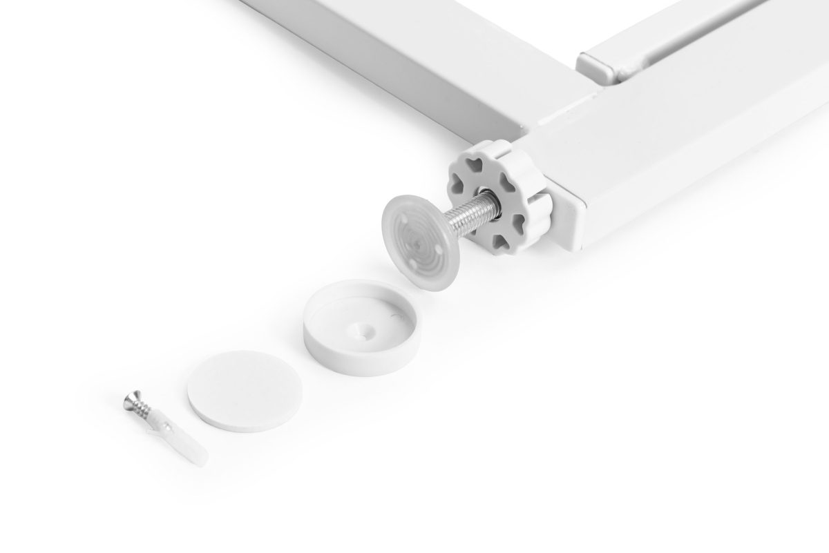 Sigurnosna vrata bijela, 74-105 cm, za stepenice i vrata, metal i drvo, dodatni paneli