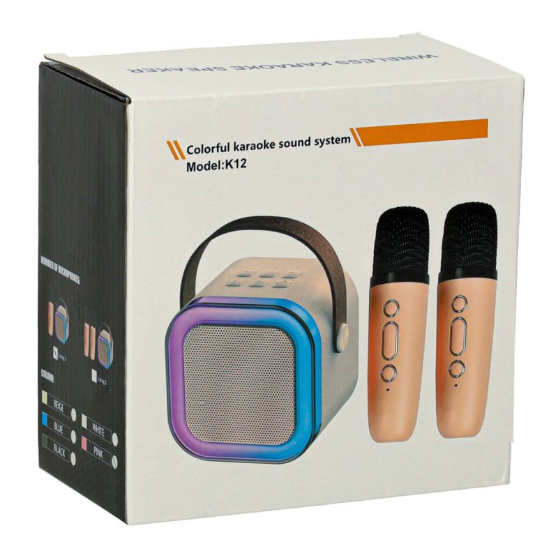 Karaoke zvučnik s 2 mikrofona BLUETOOTH USB LED ROZA