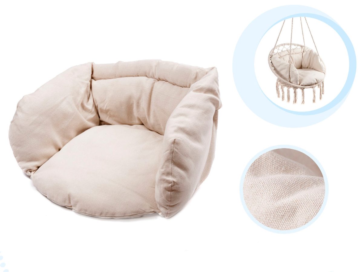 Viseća stolica ljuljačka s naslonom ecru 80cm + jastuk 150 kg