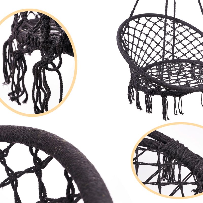 Viseća stolica ljuljačka s naslonom crna 80cm + jastuk 150 kg