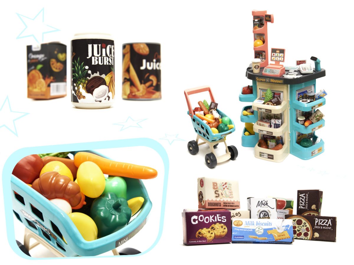 Blagajna i supermarket + kolica za shopping