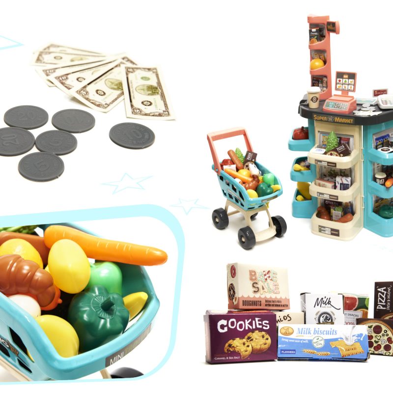 Blagajna i supermarket + kolica za shopping