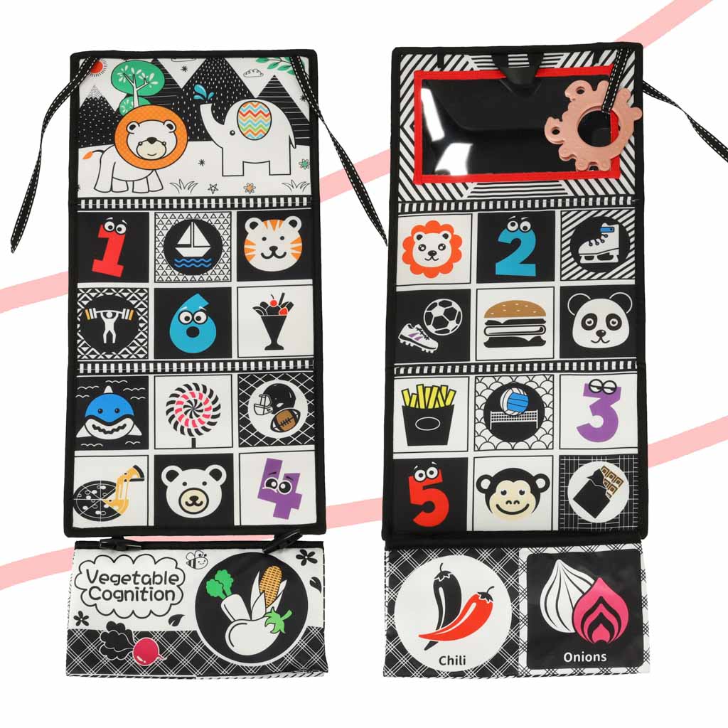 Kontrastna podloga sa senzornom knjigom i grizalom i ogledalom