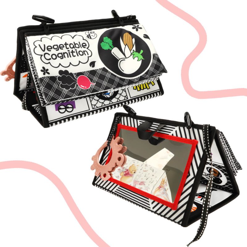 Kontrastna podloga sa senzornom knjigom i grizalom i ogledalom