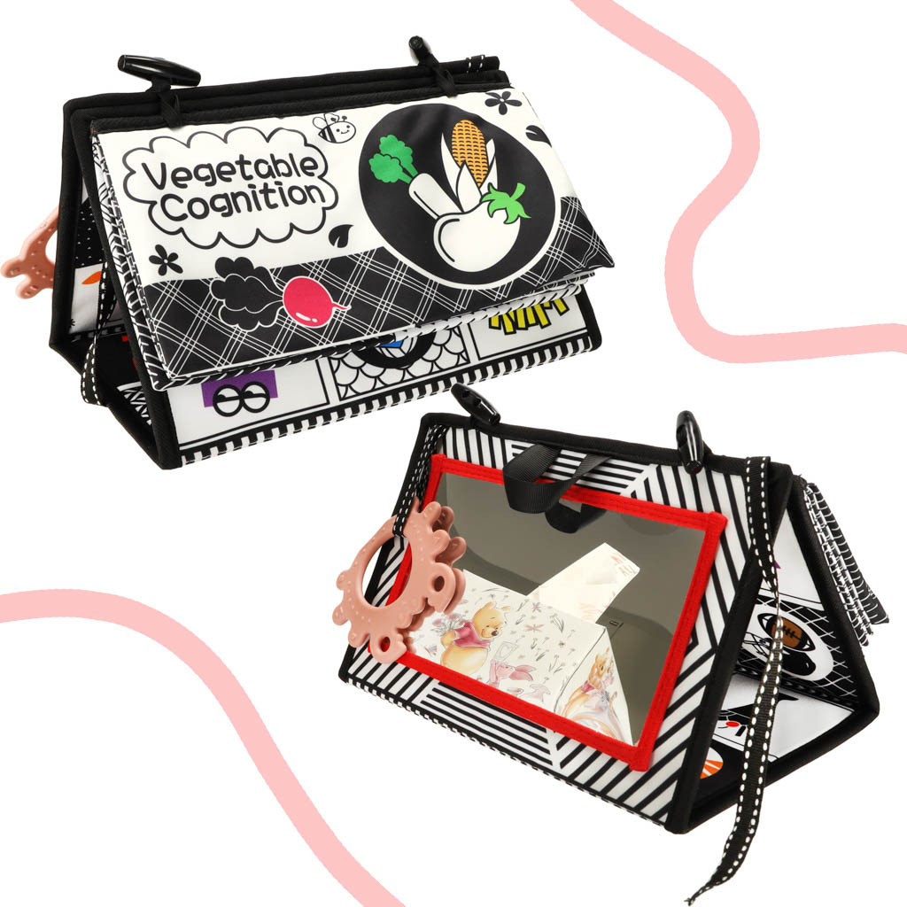 Kontrastna podloga sa senzornom knjigom i grizalom i ogledalom