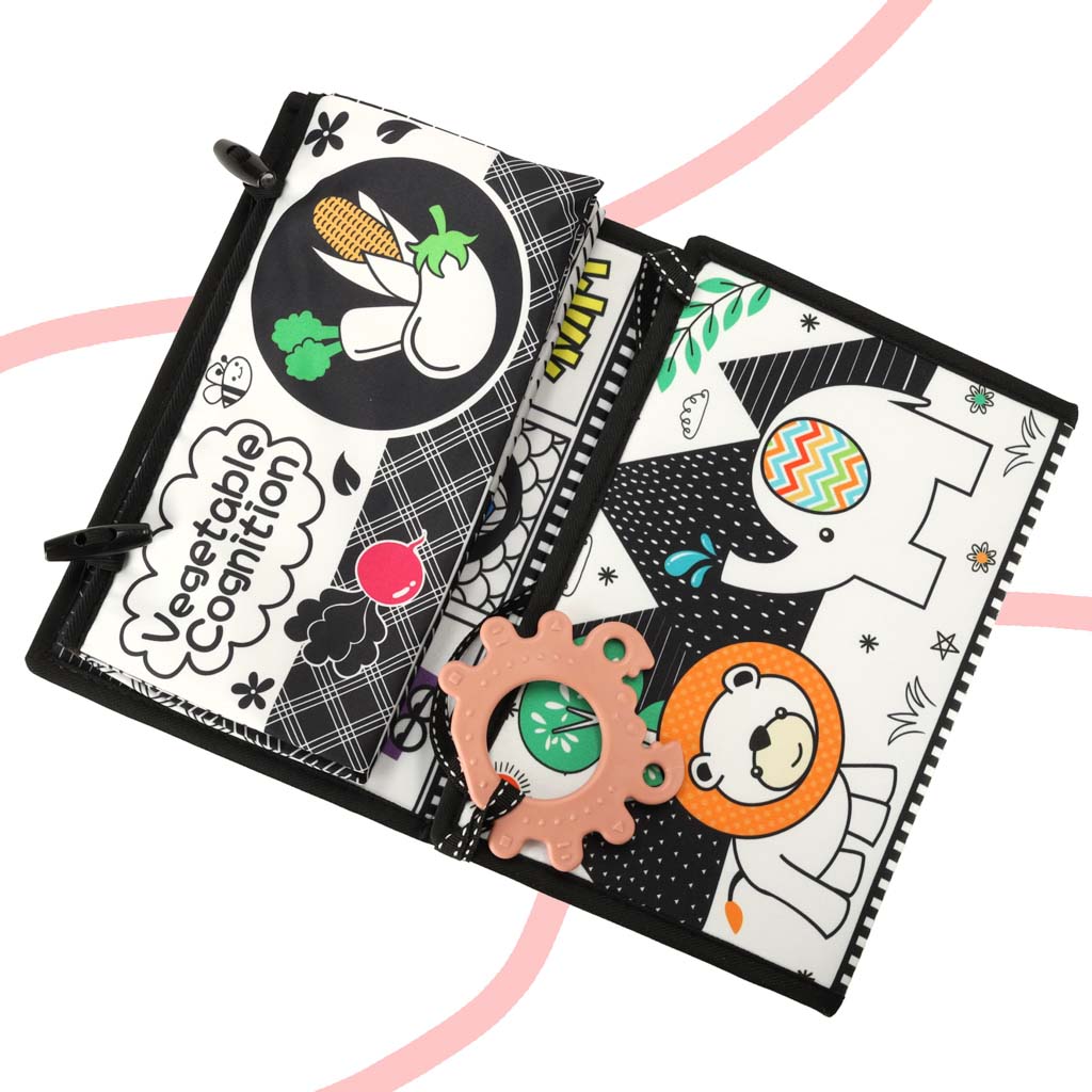 Kontrastna podloga sa senzornom knjigom i grizalom i ogledalom