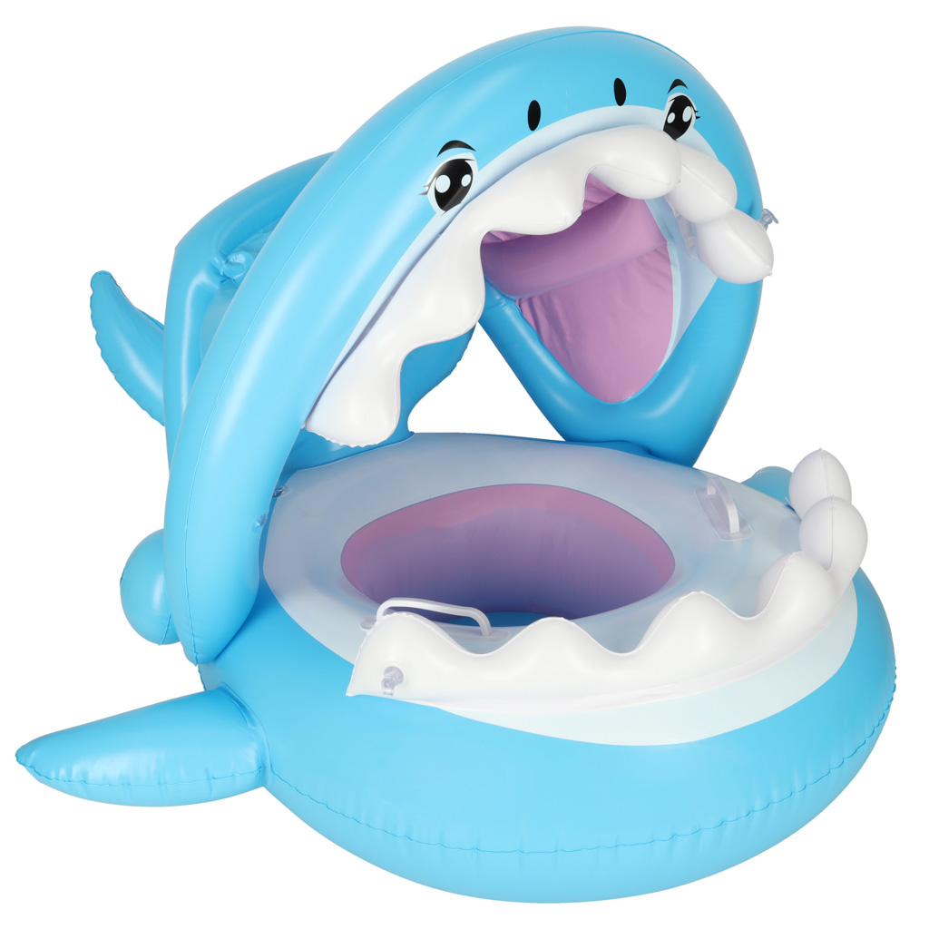 Swimming-ring-inflatable-ring-for-babies-children-s-inflatable-boat-with-seat-and-roof-shark-23kg-167563 Obruč za plivanje na napuhavanje za bebe, dječji čamac na napuhavanje sa sjedištem i krovom morski pas 23kg