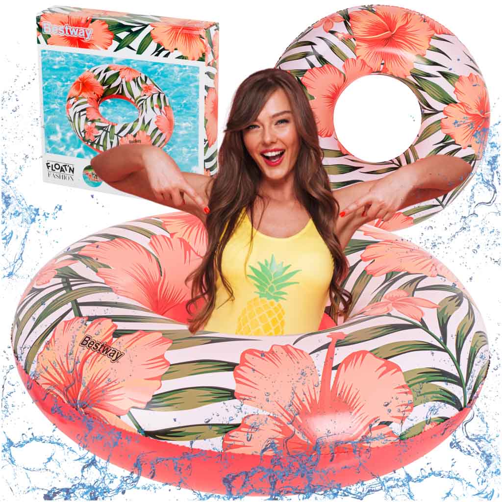 BESTWAY 36237 Kolut na napuhavanje s cvijećem i lišćem bijelo-ružičaste boje