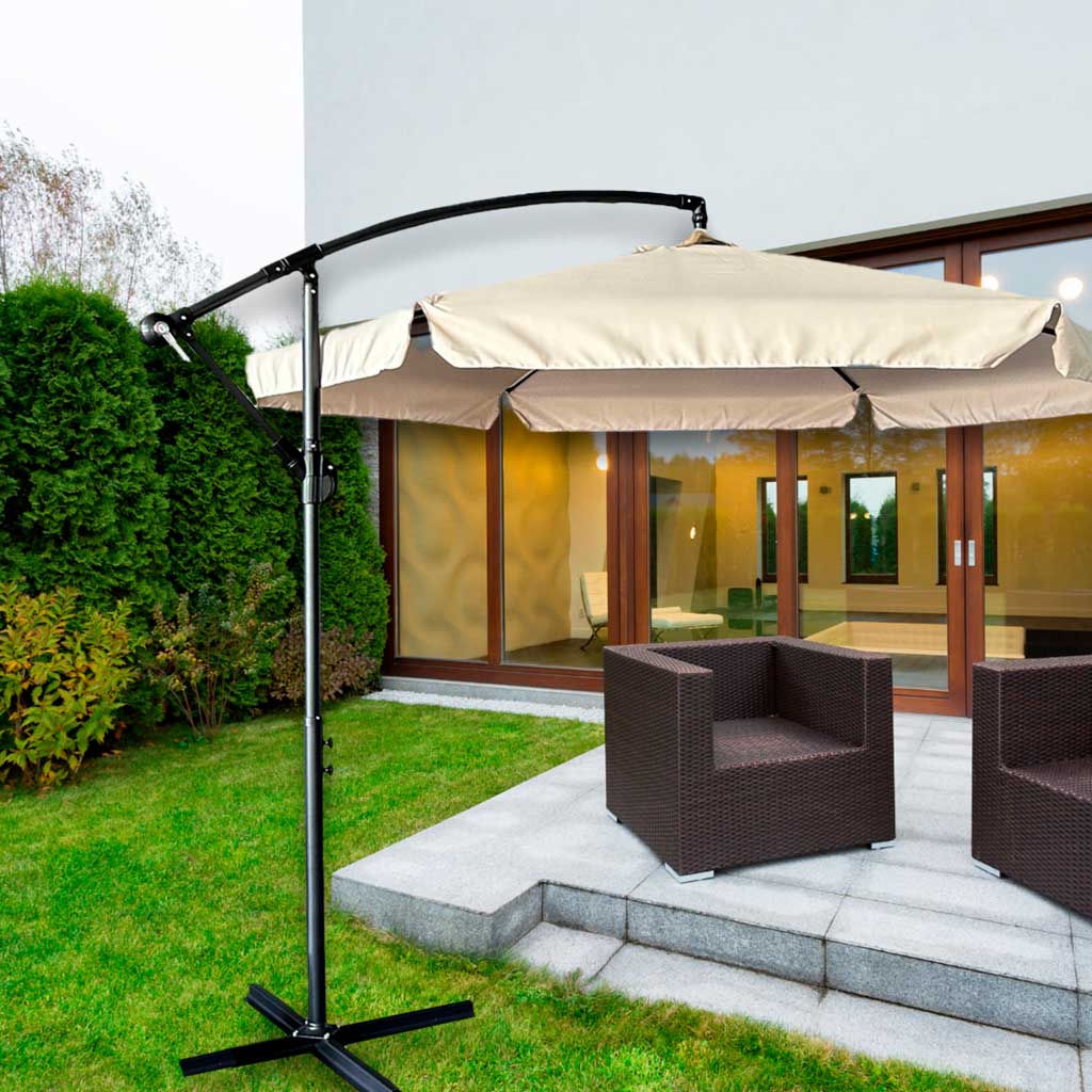 Vrtni suncobran veliki sklopivi suncobran s krakom 290 cm bež