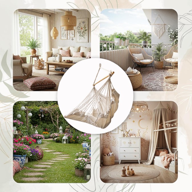 Brazilska viseća stolica s osloncem za noge 130 cm bež boje