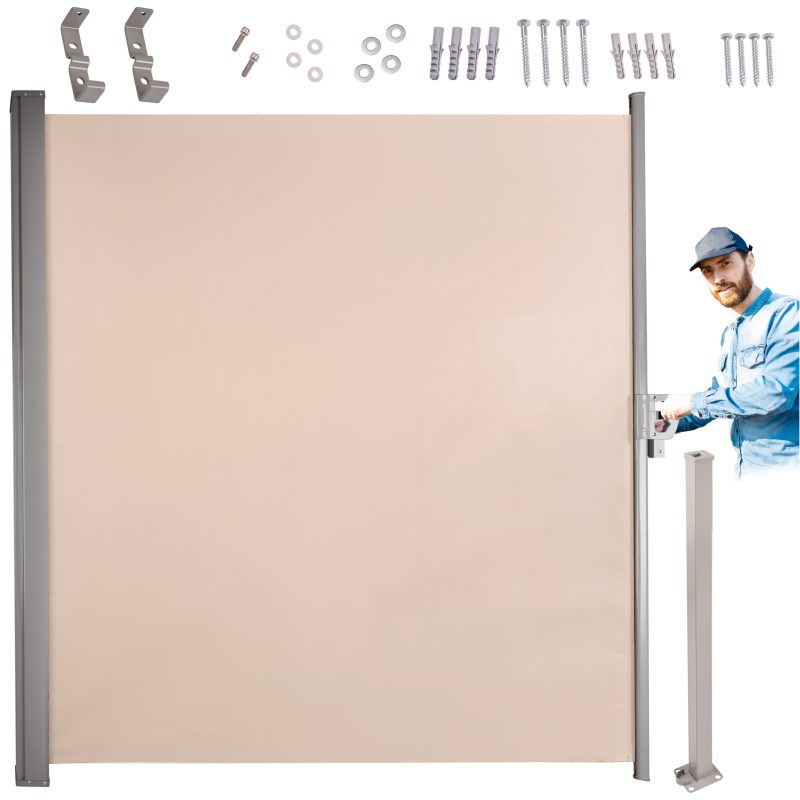 Bočna tenda za terasu s uvlačivim zaslonom 180 x 400 cm bež
