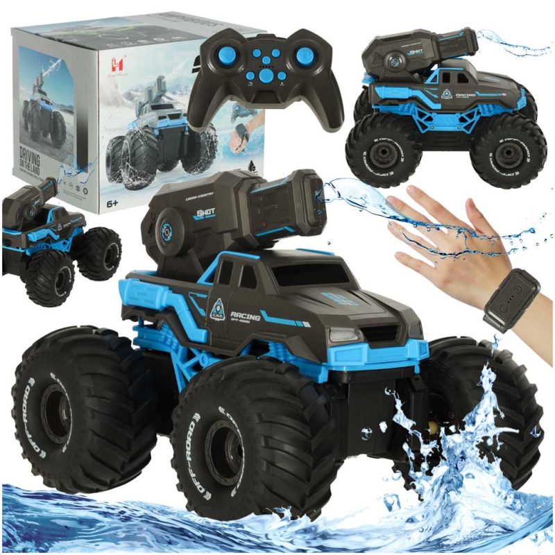 RC amfibijski vodootporni automobil kojim se upravlja pokretom ruku + 2 daljinska upravljača plave boje