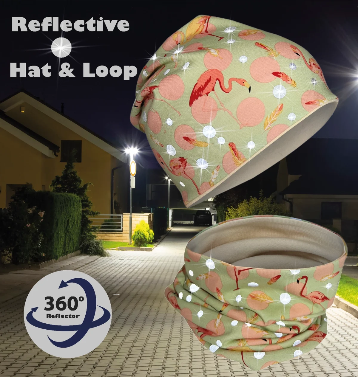 Reflektirajuća kapa s 360° reflektirajućim šalom - Flamingo