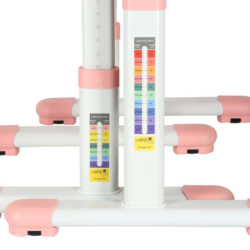 Dječji školski set, stolica s podesivim stolom, LED lampa, USB, roza