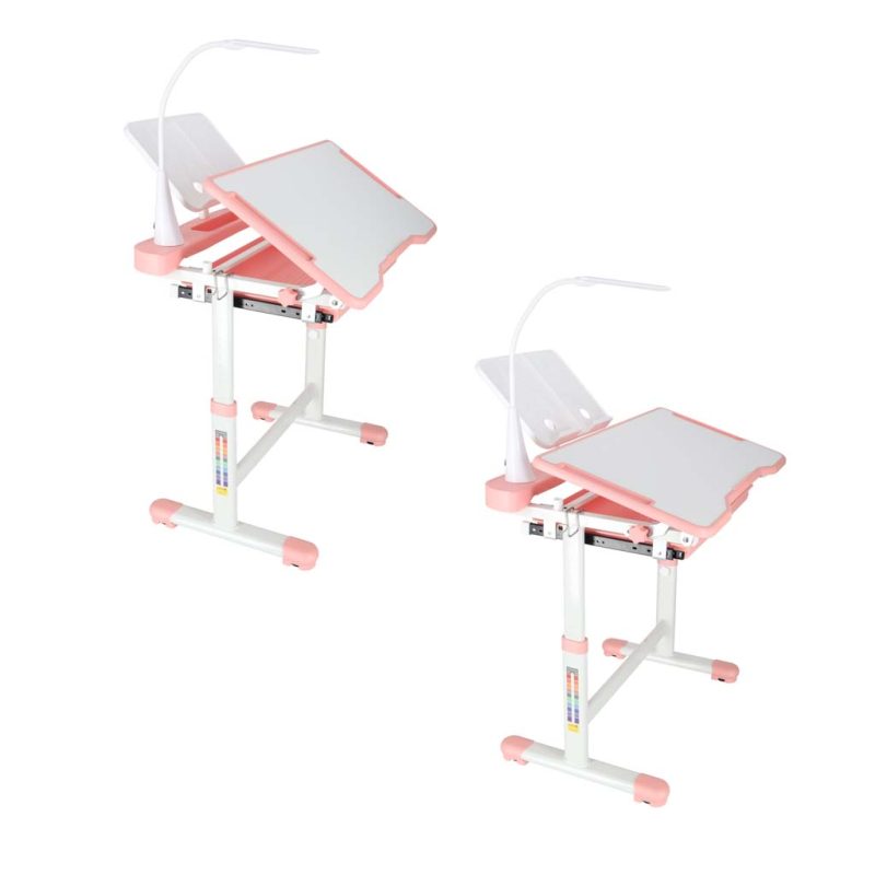 Dječji školski set, stolica s podesivim stolom, LED lampa, USB, roza