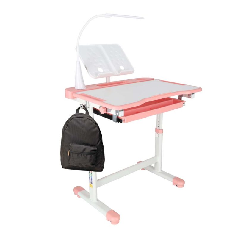 Dječji školski set, stolica s podesivim stolom, LED lampa, USB, roza