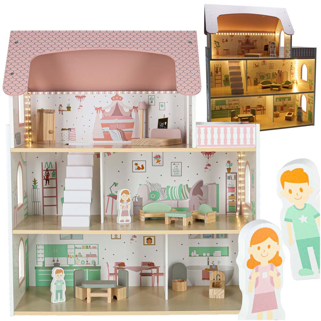 LULILO-Peonio-70cm-LED-pink-wooden-dollhouse-176199 LULILO Peonio 70cm LED ružičasta drvena kućica za lutke