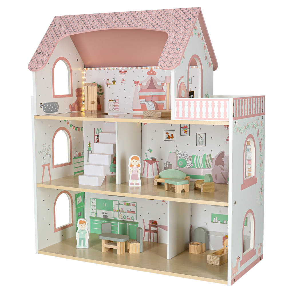 LULILO-Peonio-70cm-LED-pink-wooden-dollhouse-176200 LULILO Peonio 70cm LED ružičasta drvena kućica za lutke