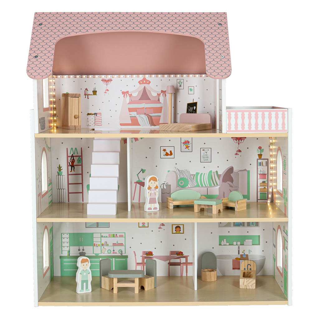 LULILO-Peonio-70cm-LED-pink-wooden-dollhouse-176201 LULILO Peonio 70cm LED ružičasta drvena kućica za lutke