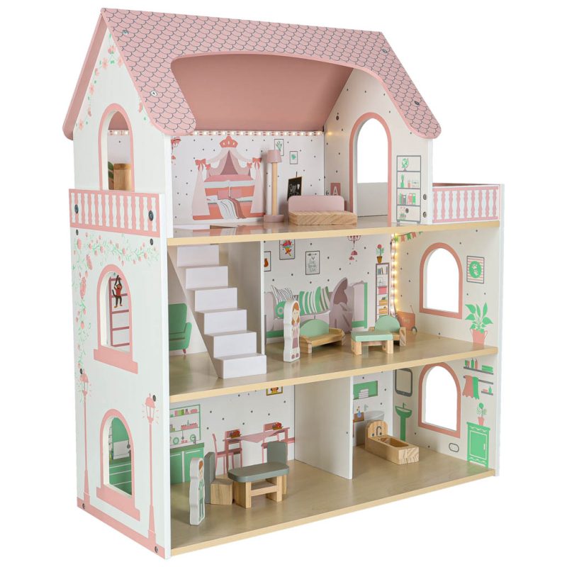 LULILO-Peonio-70cm-LED-pink-wooden-dollhouse-176202 LULILO Peonio 70cm LED ružičasta drvena kućica za lutke