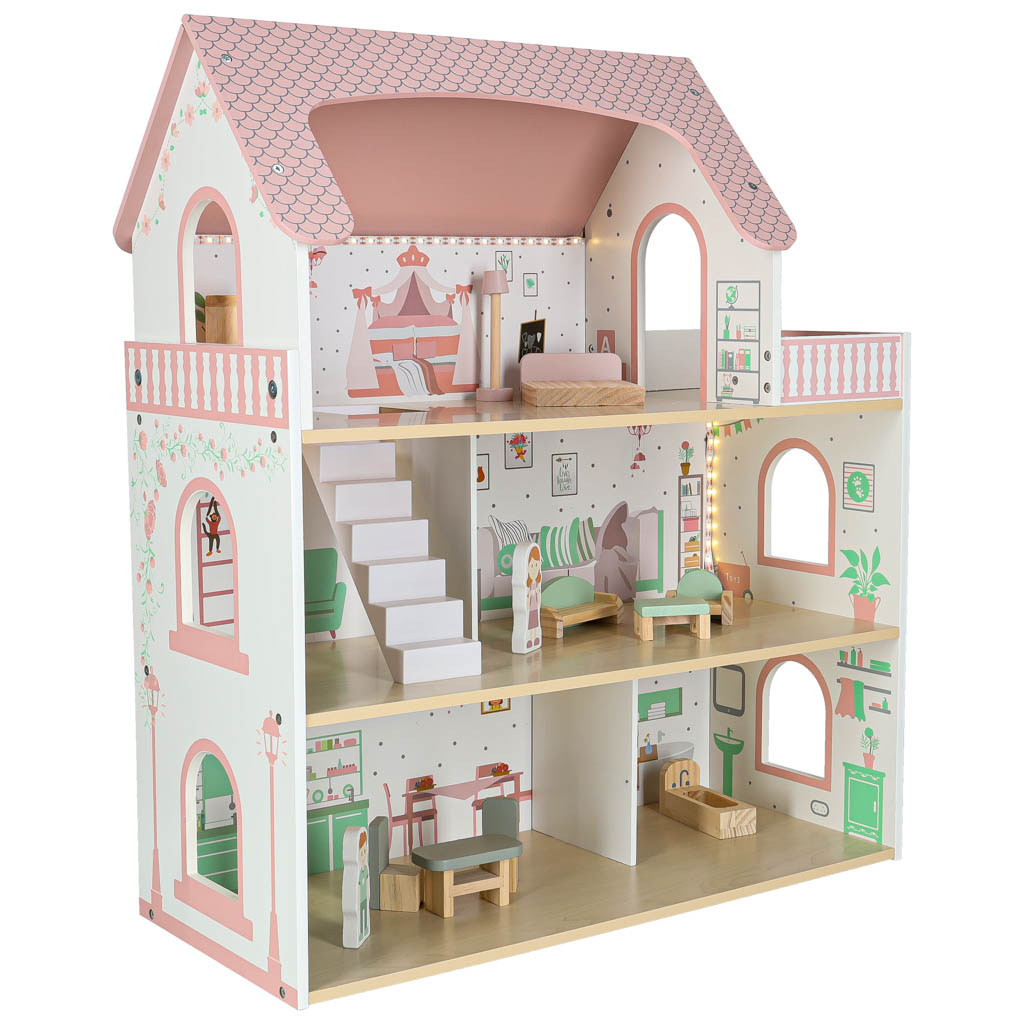 LULILO-Peonio-70cm-LED-pink-wooden-dollhouse-176202 LULILO Peonio 70cm LED ružičasta drvena kućica za lutke