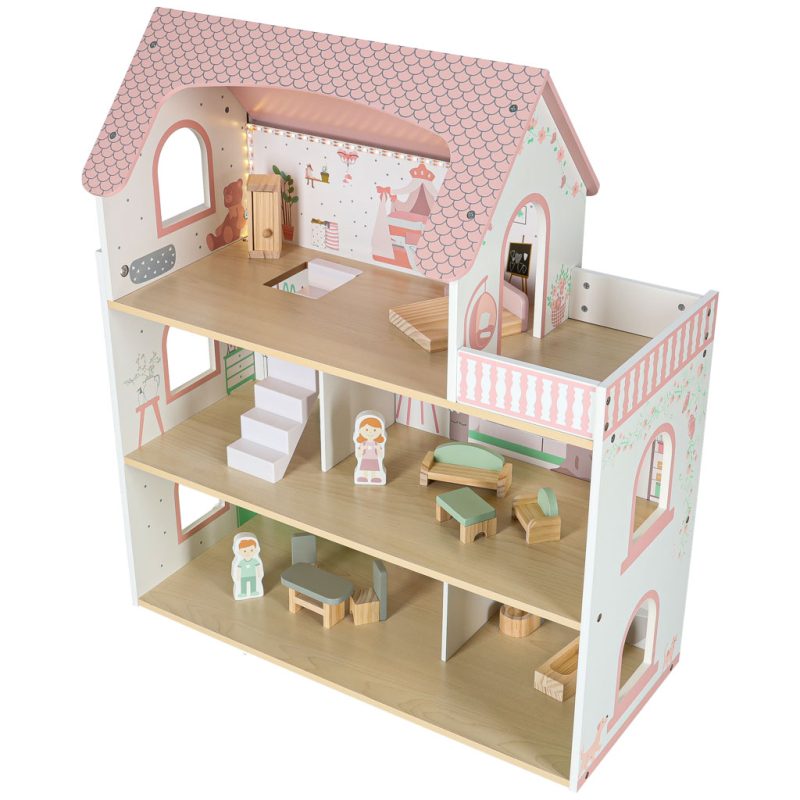 LULILO-Peonio-70cm-LED-pink-wooden-dollhouse-176203 LULILO Peonio 70cm LED ružičasta drvena kućica za lutke