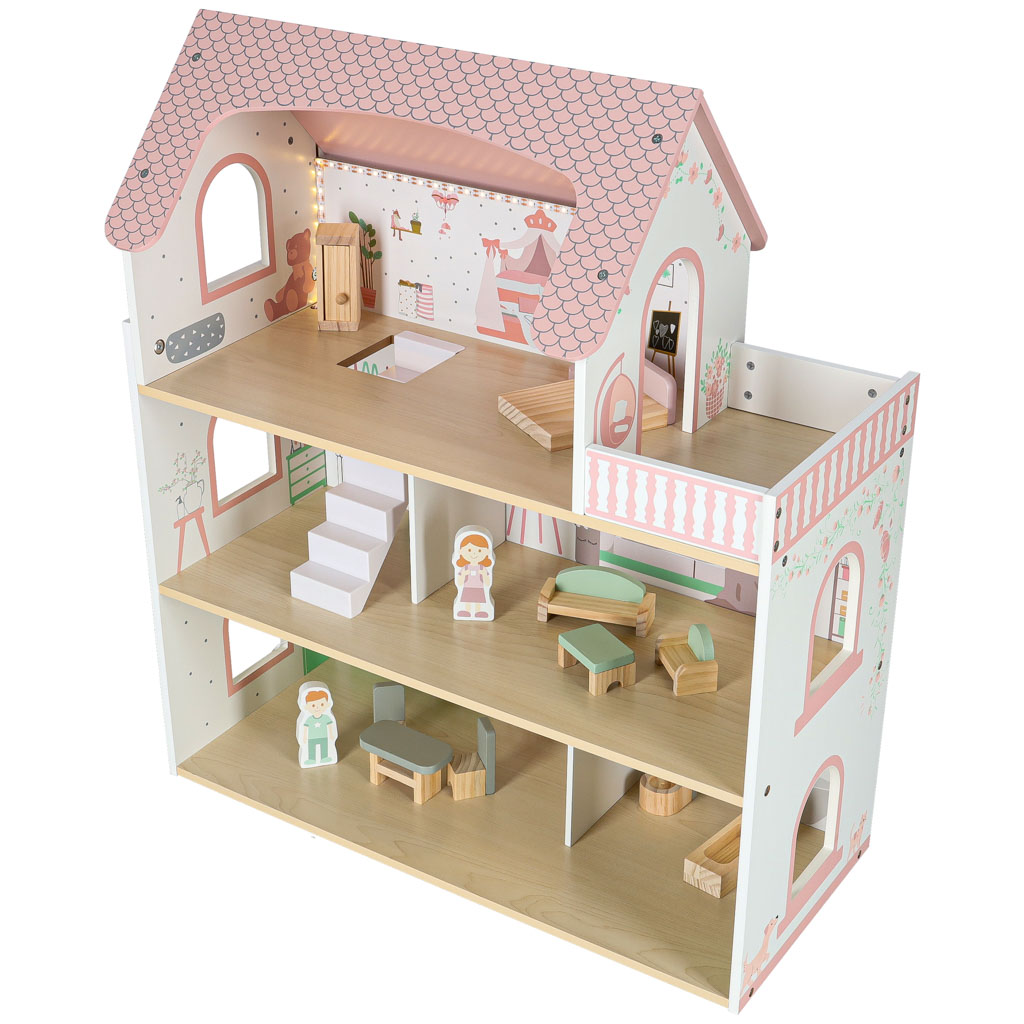 LULILO-Peonio-70cm-LED-pink-wooden-dollhouse-176203 LULILO Peonio 70cm LED ružičasta drvena kućica za lutke