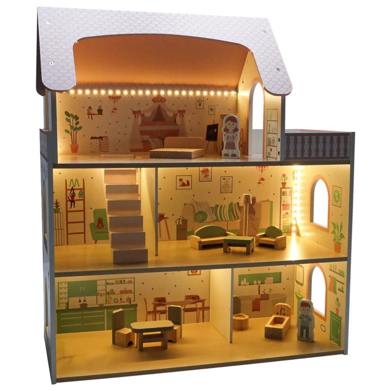 LULILO-Peonio-70cm-LED-pink-wooden-dollhouse-176204 LULILO Peonio 70cm LED ružičasta drvena kućica za lutke
