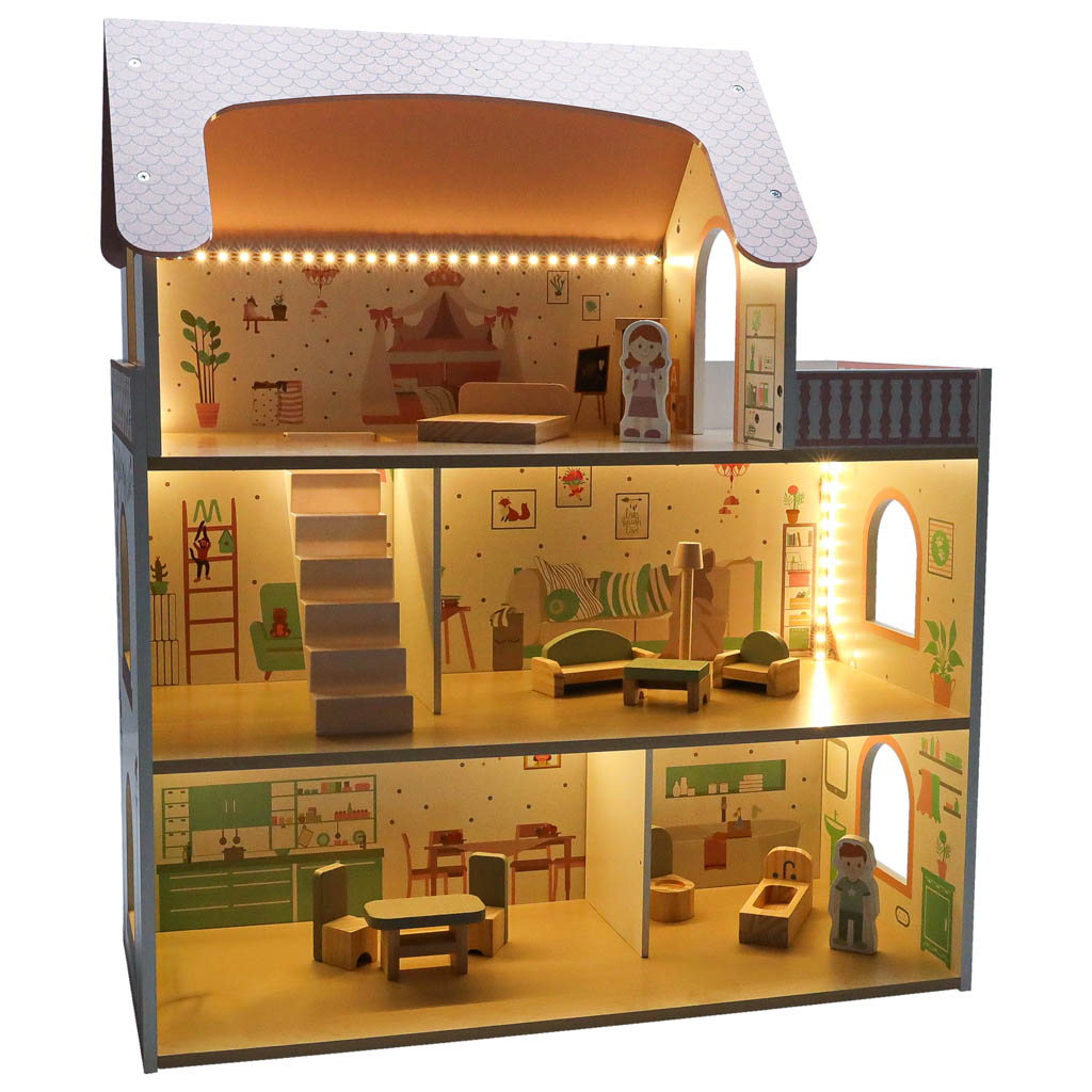 LULILO-Peonio-70cm-LED-pink-wooden-dollhouse-176204 LULILO Peonio 70cm LED ružičasta drvena kućica za lutke
