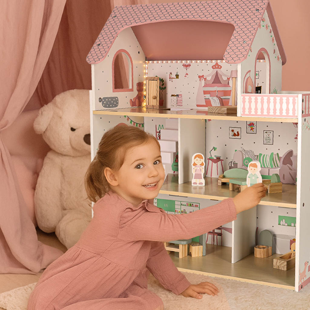 LULILO-Peonio-70cm-LED-pink-wooden-dollhouse-176214 LULILO Peonio 70cm LED ružičasta drvena kućica za lutke