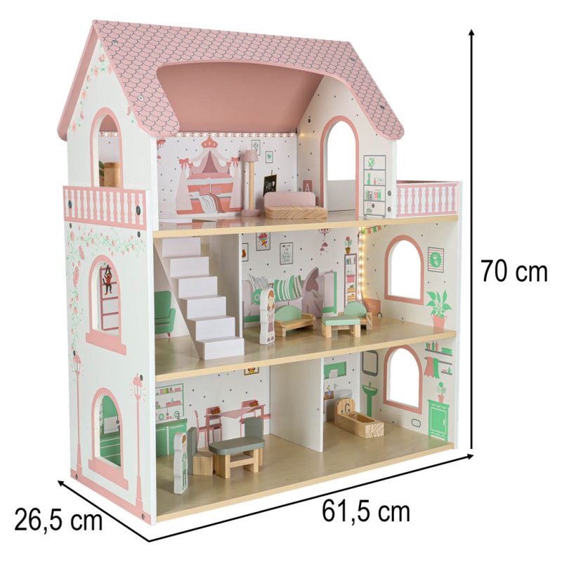 LULILO-Peonio-70cm-LED-pink-wooden-dollhouse-176215 LULILO Peonio 70cm LED ružičasta drvena kućica za lutke