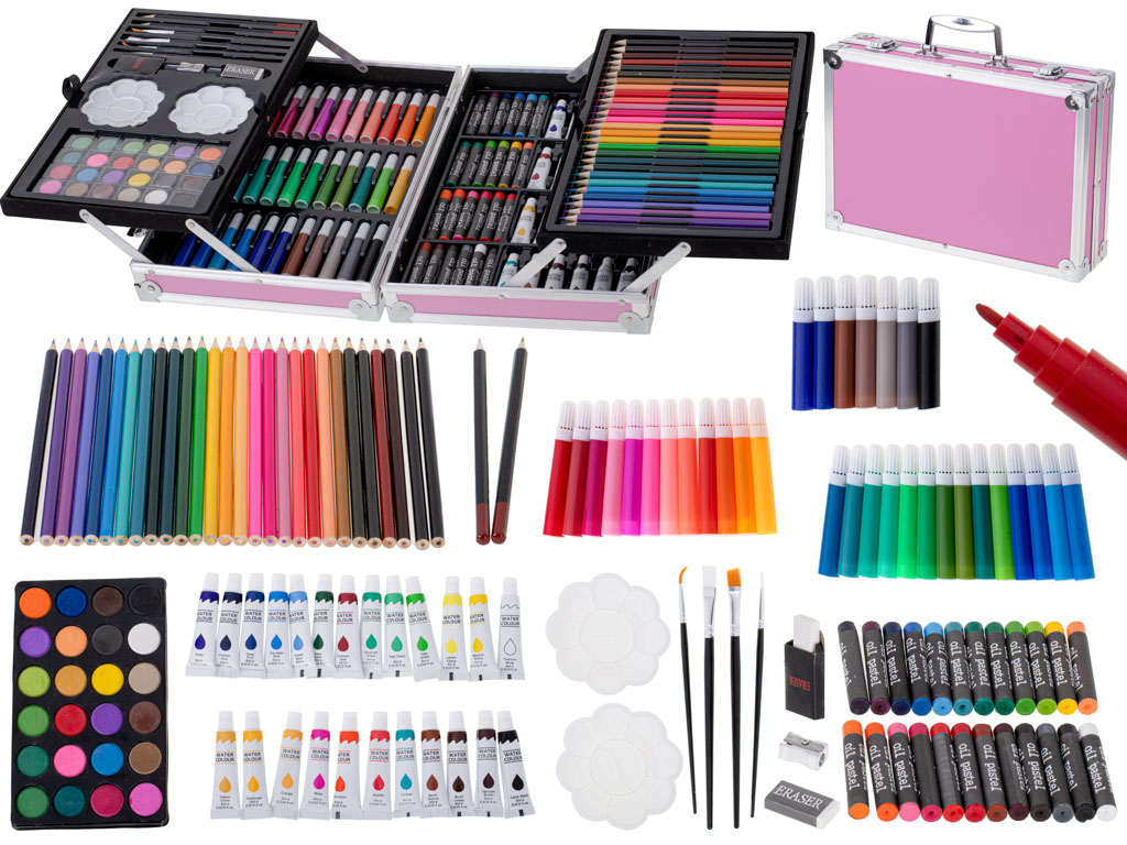 Painting-art-set-in-suitcase-145el-pink-104756 Set za slikanje u koferu 145 el, ružičaste boje