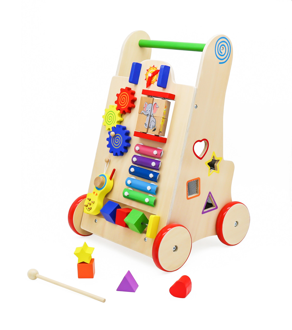 Pusher-wooden-walker-educational-cube-6in1-84061 Igračka za guranje za djecu, drvena hodalica, edukativna kocka 6 u 1