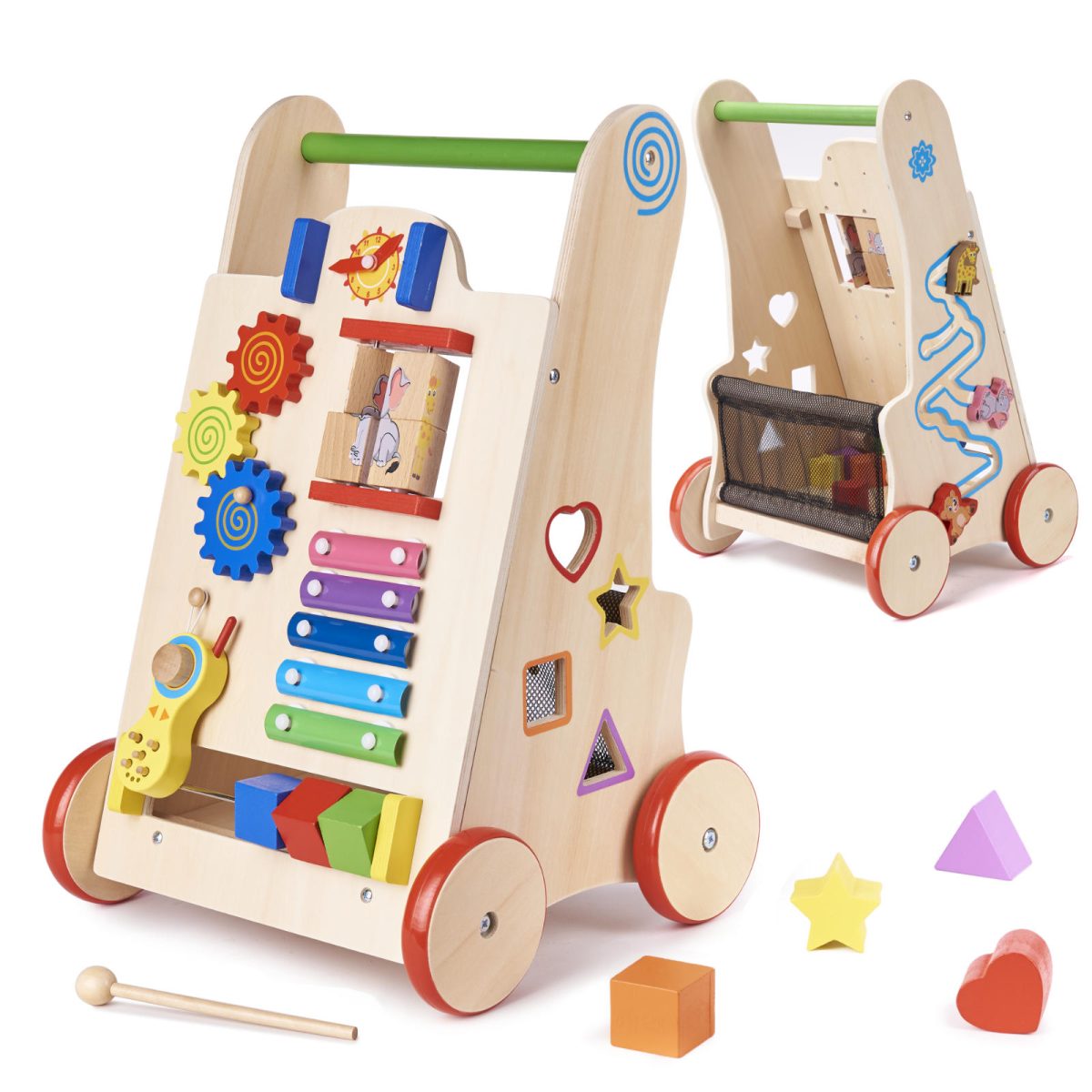 Pusher-wooden-walker-educational-cube-6in1-85979 Igračka za guranje za djecu, drvena hodalica, edukativna kocka 6 u 1