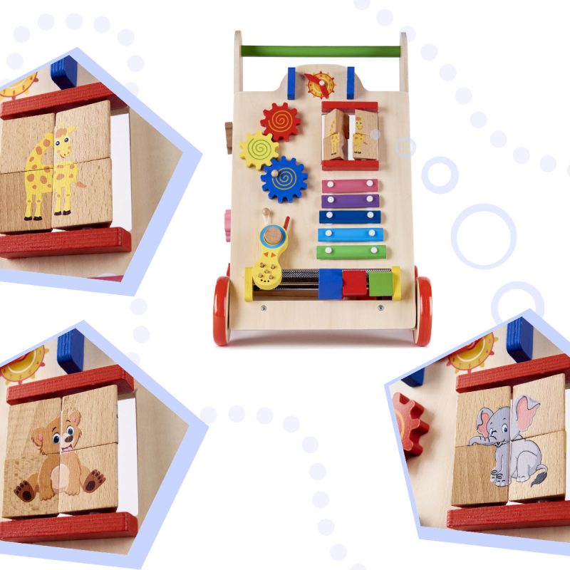 KX6495 Pchacz chodzik drewniany kostka edukacyjna 6w1 11 Igračka za guranje za djecu, drvena hodalica, edukativna kocka 6 u 1