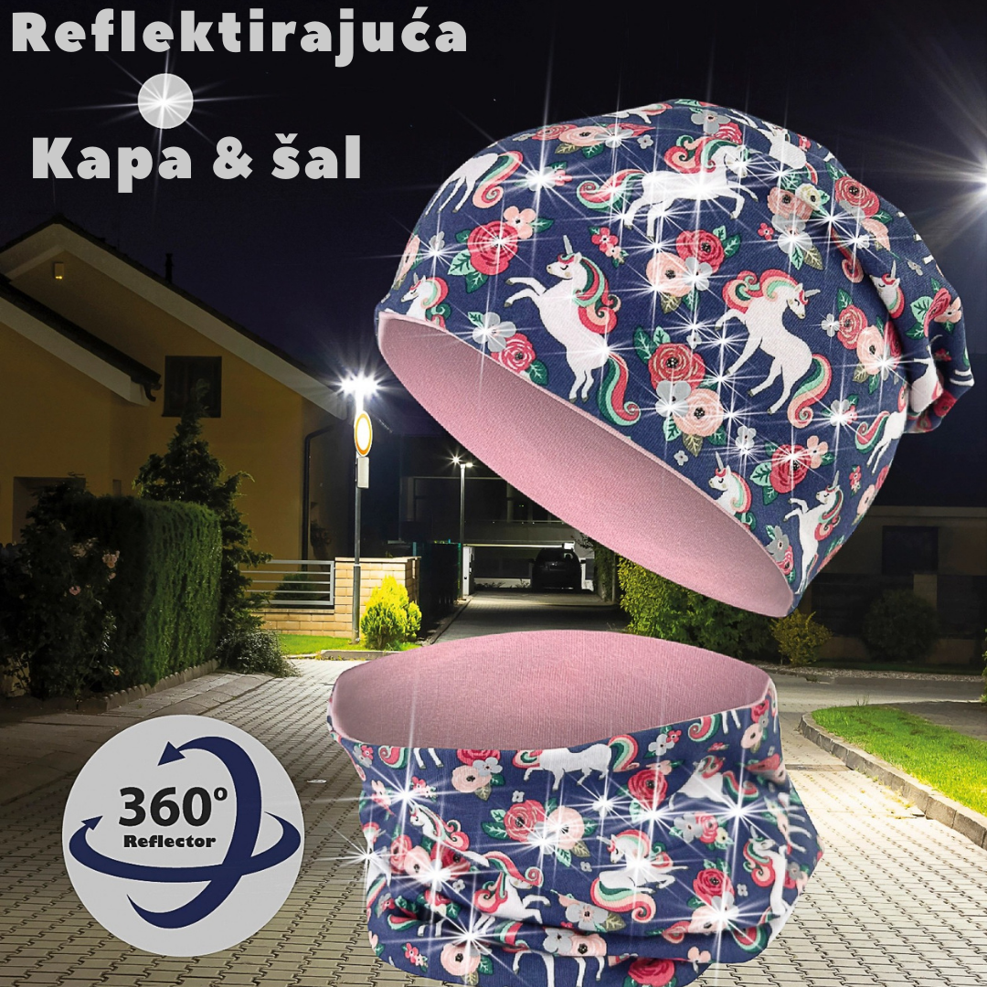 Reflektirajuća kapa s 360° reflektirajućim šalom - Jednorog