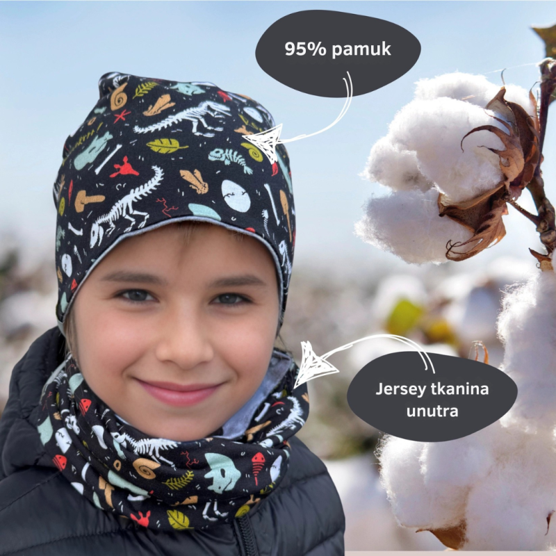 Dvostrana kapa i šal set - dinosaur 2 - 8 g