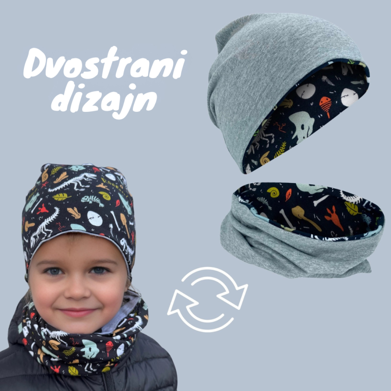 Dvostrana kapa i šal set - dinosaur 2 - 8 g
