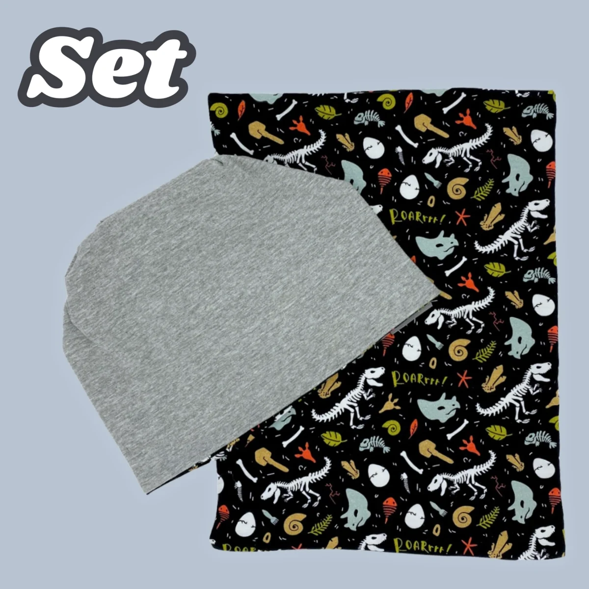 Dvostrana kapa i šal set - dinosaur 2 - 8 g