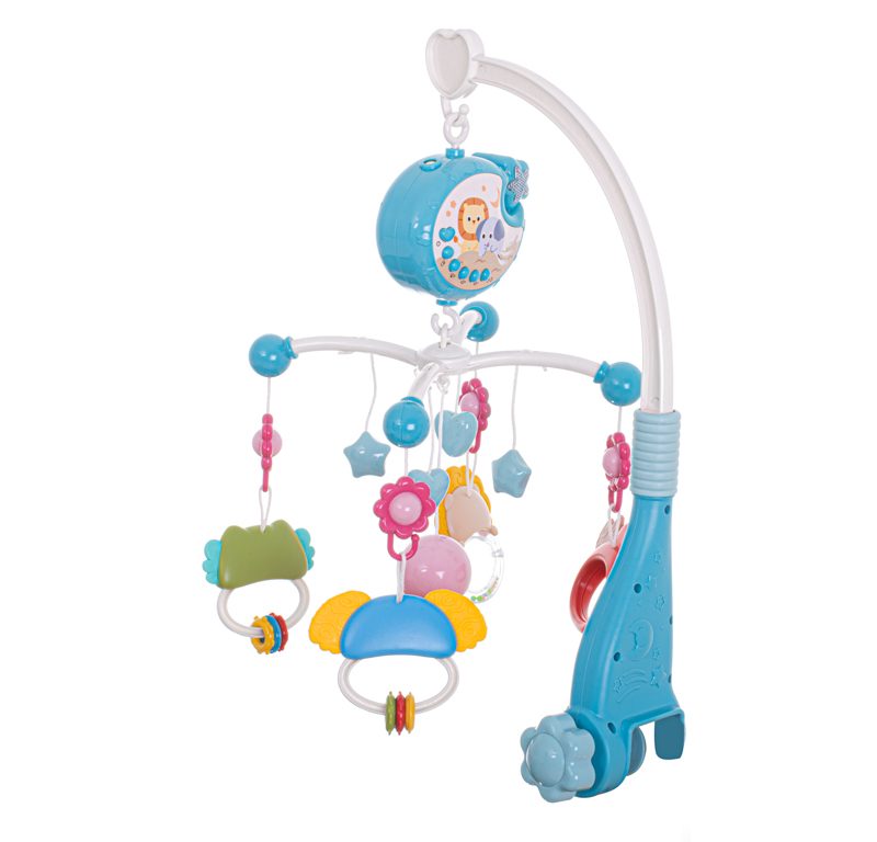 Vrtuljak/mobil s dizajnom zvijezde, plave boje, uspavanke + daljinski upravljač