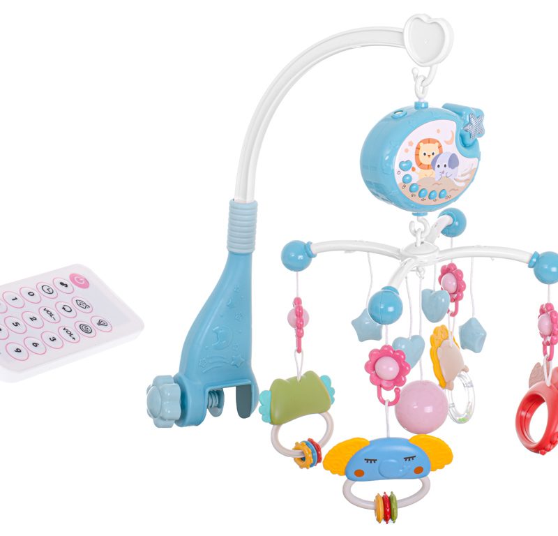 Vrtuljak/mobil s dizajnom zvijezde, plave boje, uspavanke + daljinski upravljač