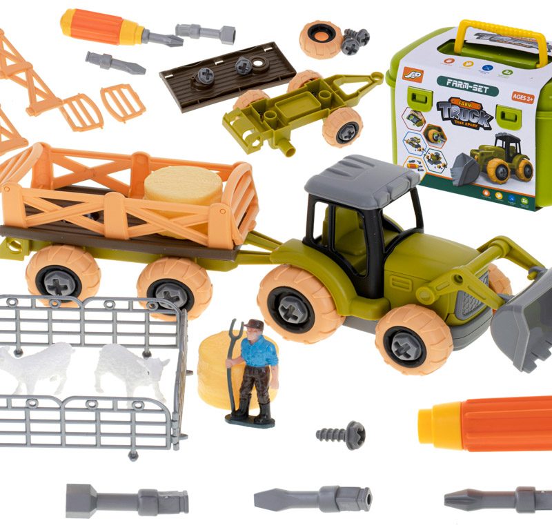 Farm-farm-twist-tractor-104836 Poljoprivredni traktor s prikolicom i životinjama, odvijač