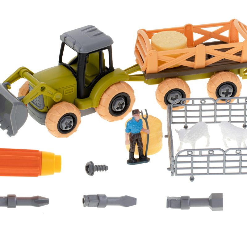 Farm-farm-twist-tractor-104837 Poljoprivredni traktor s prikolicom i životinjama, odvijač