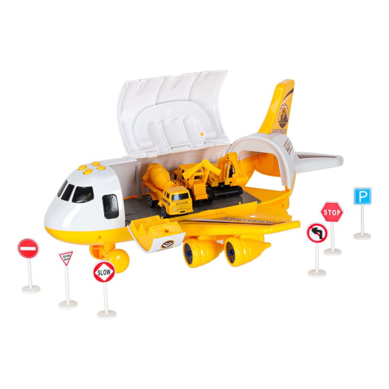 Folding-plane-transporter-with-cars-3-construction-vehicles-lights-sound-174895 Sklopivi transporter aviona s automobilima + 3 građevinska vozila sa svjetlima i zvukom