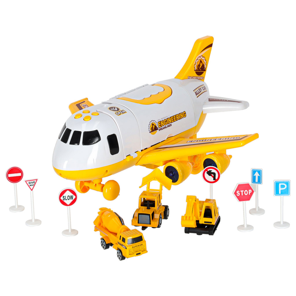 Folding-plane-transporter-with-cars-3-construction-vehicles-lights-sound-174896 Sklopivi transporter aviona s automobilima + 3 građevinska vozila sa svjetlima i zvukom