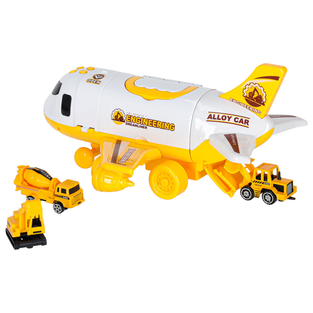 Folding-plane-transporter-with-cars-3-construction-vehicles-lights-sound-174897 Sklopivi transporter aviona s automobilima + 3 građevinska vozila sa svjetlima i zvukom